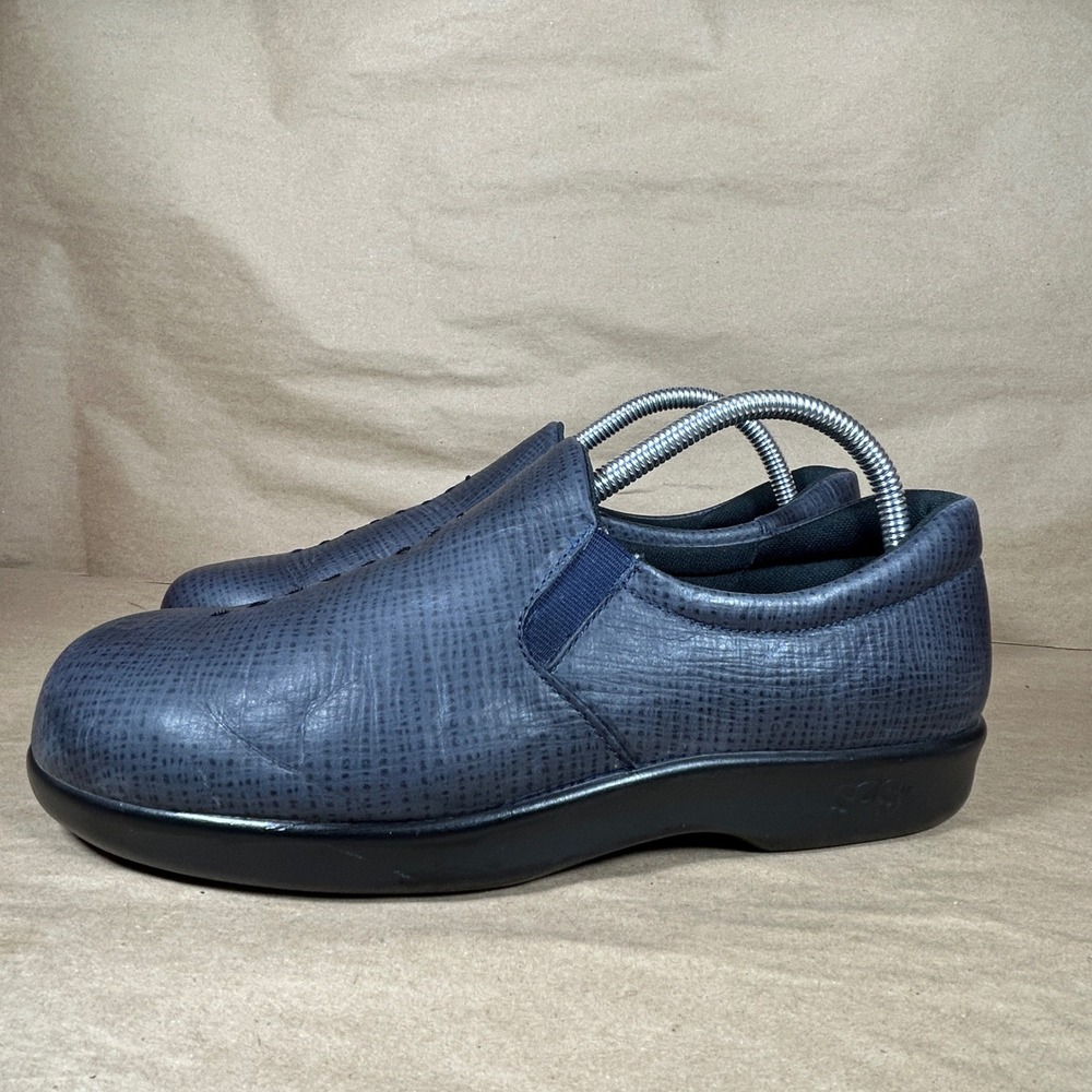 SAS Slip On Loafers Womens 8.5 WW  Blue Textured Leather Comfort Walking Shoes